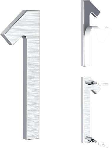 Yafimea numero civico esterno argento 12,5 cm – In alluminio massiccio con superficie spazzolata, adesivo o con viti, impermeabile – Per porta, muro, cancello, recinzione (1)