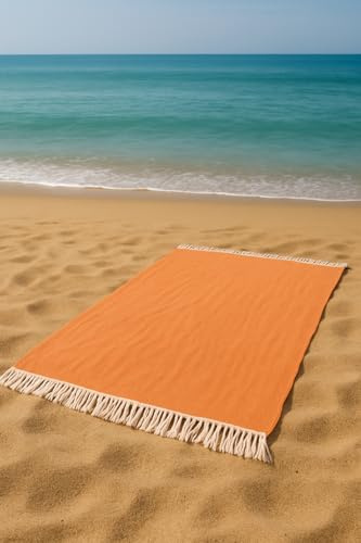 METİSTEX 4-lagig Musselin Hamamtuch 90x190 cm | Strandtuch aus 100% Baumwolle | Pestemal (Orange)
