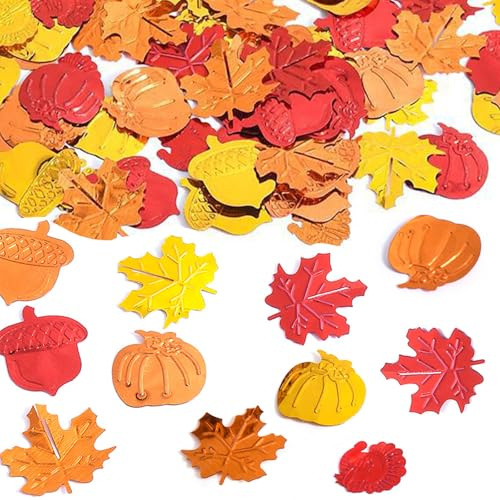 Nymora 150 Stück Herbst Konfetti Blätter(30g), Dankesgabekonfetti, PVC Ahornblatt Tischdeko, Herbstdeko Streudeko, Herbstblätter Konfetti, Herbstdeko Deko
