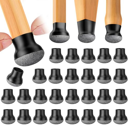 ONEBOOM 32 Pièces Protection Pied de Chaise Silicone en Feutre Épaissi,Petit Transparent Patins pour Chaises,Noir Embouts Protege Pied de Chaise,Rond Patin de Chaise Pour Parquet et Carrelage(14-18mm)