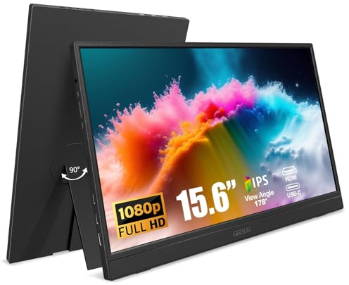 GEESUU Ecran Portable 15.6 Pouces, PC Screen FHD 1080p, Ecran IPS 60Hz, 99% sRGB, Haut-parleurs, Screens Extender pour Laptop/PC/Mac/PS4/5/Xbox, HDMI 1.4 & Type-C Port