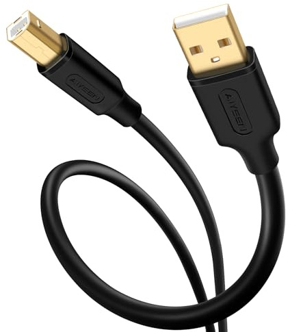 AIYEEN USB 2.0 Printer Cable 3M (10ft), Long USB A to B Gold-Plated Cord, Durable PVC, Ferrite Core Anti-Interference, 480Mbps, Supports 2A for Printers & More