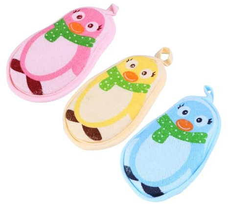 ELAYARD 3 Stück Teiliges Cartoon design Weiche für Empfindliche Haut Dusche Peeling Spa bad Zubehör Pinguin motiv Rosa Gelb Blau