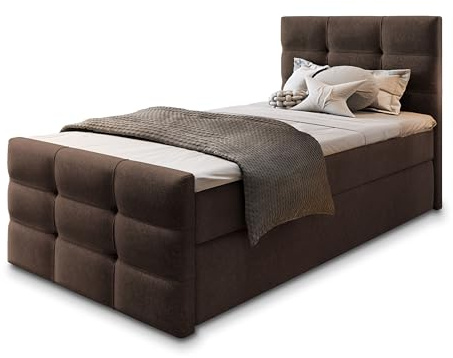 Masseno Boxspringbett Amon 90 90x200 cm Komplett-Set mit Matratze und Topper, Polsterbett mit Zwei Bettkästen -Braun, Cosmic 800