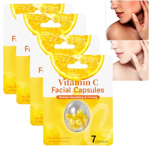 Vitamin-C-Serum-Kapseln fürs Gesicht, Feuchtigkeitsspendende, aufhellende und ebenmäßige Gesichtspflege, Anti-Aging- und aufhellendes Serum, straffendes, feuchtigkeitsspendendes reparierendes (4pcs)