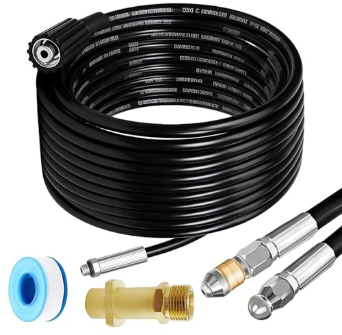 Rohrreinigungsschlauch Set 15m Rohrreinigungsset, 180Bar 60°C Rohrreinigungs Set mit M22 Adapter, Universal Rohrreinigungsgerät für K2 K3 K4 K5 K6 K7, Hochdruckreiniger Hochdruckschlauch
