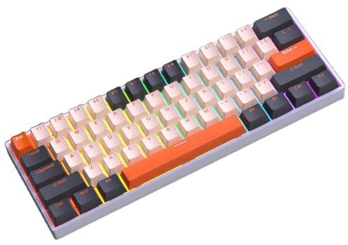 Jiawu 60% Kabellose Mechanische Tastatur, Triple-Mode 2,4 G/USB-C/Bluetooth-Gaming-Tastatur, RGB-Hintergrundbeleuchtung, 61 Tasten, Kompakte Wireless-Tastaturs, Blauer Schalter (ORANGE)