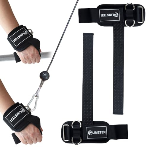 LINSTER Zughilfen Krafttraining mit D-Ringen, Robuste Dicke Bequeme Gym Zughilfen mit Neopren Gepolsterte, Rutschfeste 2-in-1 Lifting Straps für Gewichtheben und Seilzugmaschine