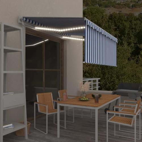 Automatische Markise mit LED Beleuchtung und Windsensor 3,5x2,5m Blau Weiß, Pulverbeschichteter Aluminiumrahmen, UV-beständiger Polyesterstoff