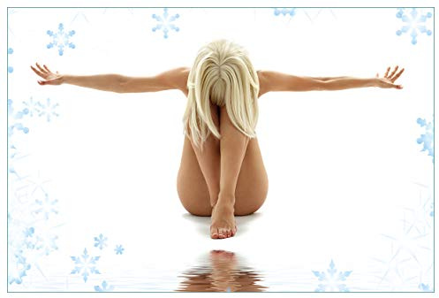 Wallario Küchenrückwand selbstklebend 90 x 60 cm, Motiv: Akt-Erotik im Winter - Nackte Frau mit Schneeflocken | Spritzschutz abwischbar & pflegeleicht