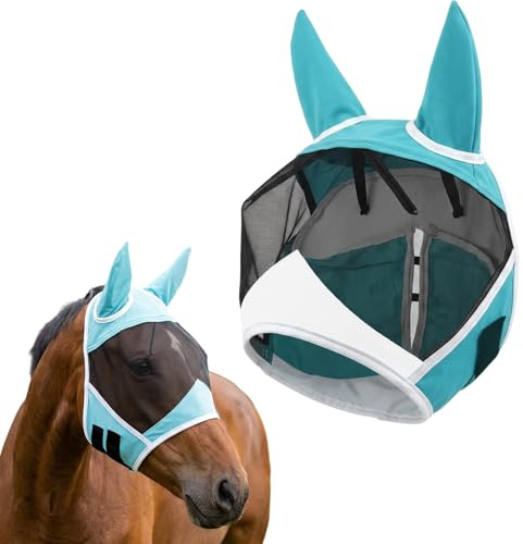 UV-Schutz Fliegenmaske für Pferde, Atmungsaktive Fliegenhaube für Warmblut & Pferde, Schutz vor Fliegen & UV-Strahlung für Training & täglichen Einsatz, Langlebige Pferde Fliegenmaske in Größe L