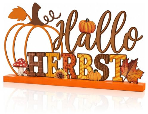 Herbstdeko Holz Aufsteller - Bunter Frohe Herbst Schriftzug, Herbst Deko Innen für Stimmungsvolle Zuhause, Autumn Decor Tischaufsteller, für Tisch, Fensterbank, Wohnzimmer und Familie