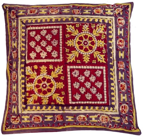 Kissenbezug Blockdruck, Dekokissen Bezug, Ethno, Muster 28, 40*40 cm | 100 % Baumwolle, traditioneller Blockdruck, Knopfverschluss aus Kokosholz, ideal für Dekoration und Komfort.