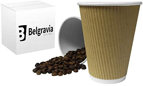 100 X 8oz / 240ml Belgravia Kraft triple walled disposable paper ripple cups