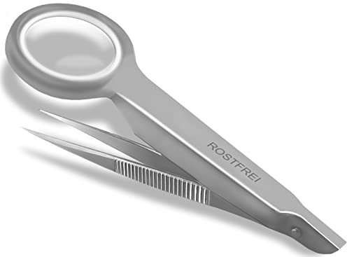 Pincette avec loupe et pointe fine - Acier inoxydable