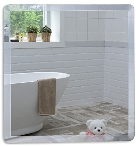 Neue Design Schöner quadratischer Badezimmerspiegel, modern und stylish, mit abgerundeten Kanten, Wandbefestigung, Badspiegel, Wandspiegel, Spiegel 40 x 40cm