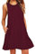 OMZIN Damen Round Neck Above Knee Baumwolle Tunika Kleid Tshirt, M, Tasche-wein Rot