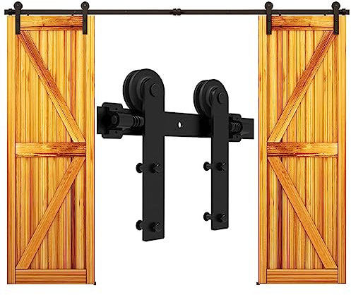 9FT/274cm Antique Sliding Barn Wood Door Hardware Track Kit Track System for Double Door,Easy to Install