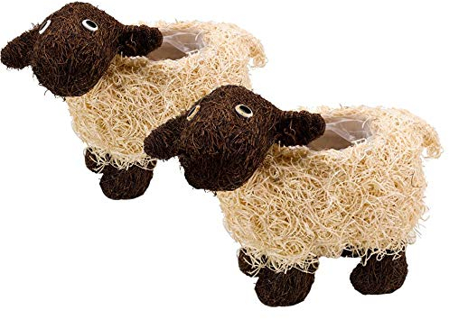 Garden Mile Garden Set of 2 Sheep Planter Novelty Plant Pot Rattan Outdoor Planter Farm Animal Themed Flower Planters Dolly Sheep Rattan Straw Plant Pots Outdoor Patio Decoration