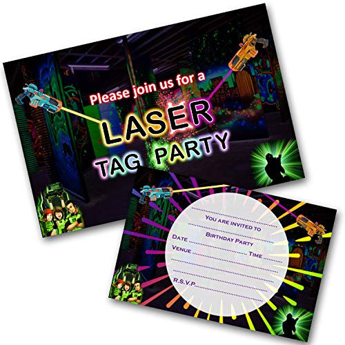 Laser Tag Party Invitations Pack & Envelopes (WRITE ON) PACK OF 12