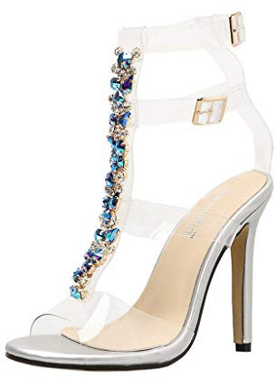 Sandales Femme Talon Transparent Aiguille,OveDose Sandales Été Sexy Bottines Chaussures en Strass Boucle Bout Ouvert Peep Toe De Mariage Mariée Sandals