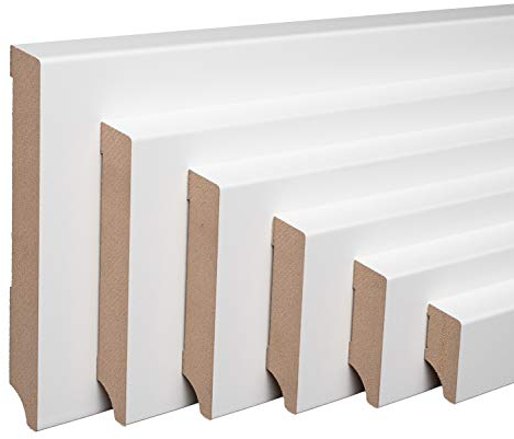 REESE - Sockelleiste - Leipziger Profil - MDF WEISS - Folie Oben Abgeschrägt - (100mm Höhe, 1 Stück / 2,3lfm) - nicht selbstklebend - 230 cm
