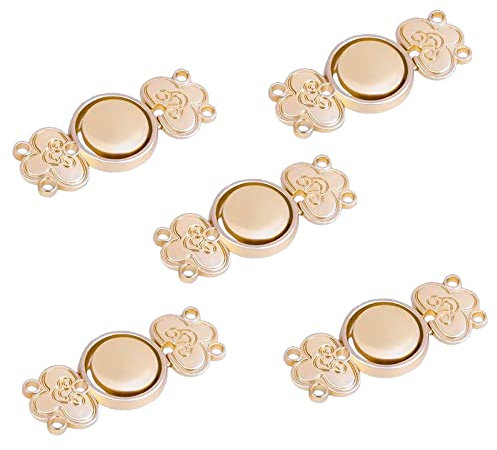 WANDIC Strickjacke Clips, 5 Paar Vintage chinesische Glücksmuster Umhang Befestigungselemente nähen an Haken und Augen Strickjacke Clip Mantel Schnalle Klammern für Pullover Schal, matt Gold