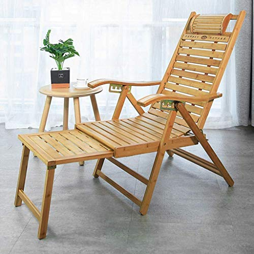 TGTGH Sonnenliege Gartenstühle Balkon Liege Bambus mit Teleskopfuß Fußpedal Liegestuhl Sonnenliege Outdoor Garten Terrasse Schwerkraft Liegestuhl (Größe, Bambus 4,5 cm), Bambus 2,4 cm