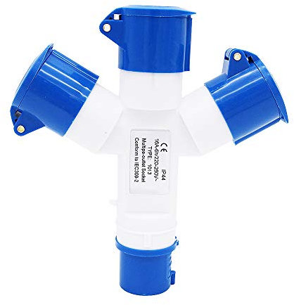 POFET Prise Industrielle multifonctionnelle 16 ampères 3P IP44 380V séparateur de branchement Secteur 3 Voies-Bleu