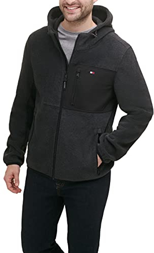 Tommy Hilfiger, Giacca in pile da uomo con cappuccio, Medium