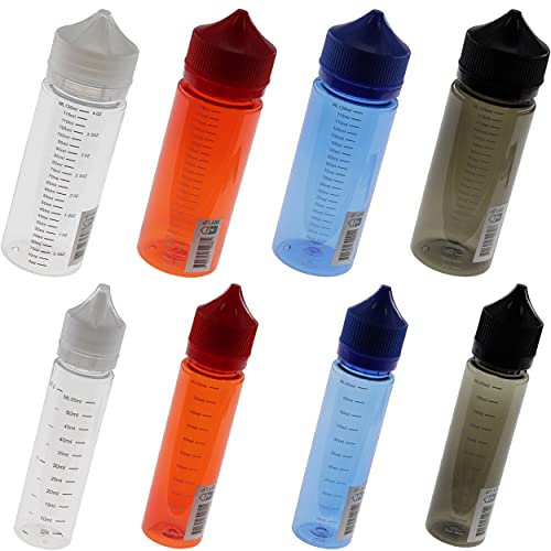 DIY-24H Leerflaschen 60ml oder 120ml mit Messskala Liquidflasche leer Flasche PET Bottle Droper Skala (Rot, 60ml - 10 Stück)