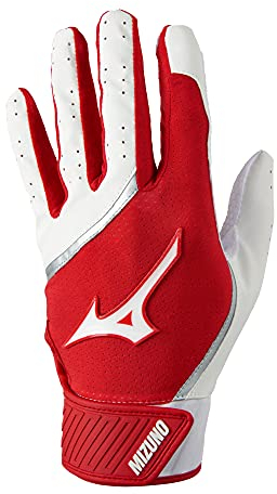 Mizuno MVP Baseball-Schlaghandschuh für Erwachsene, Weiß/Rot, Größe L