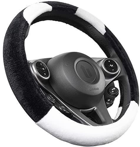 Upgrade4cars Lenkradbezug Winter Panda Plüsch Weiß | Fell Lenkradhülle Universal 37-39cm Warm & Weich | Autozubehör Innenraum Deko Geschenk-Ideen Geschenke für Frauen Männer