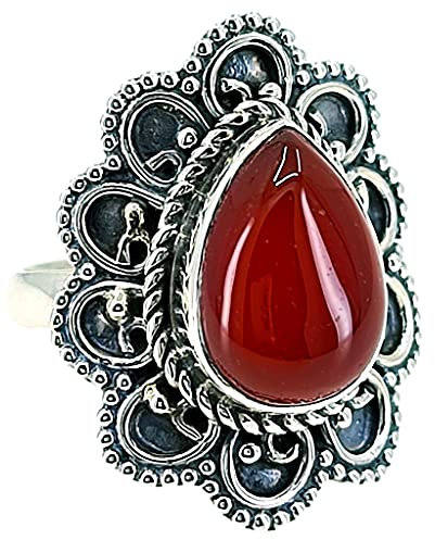 Navya Craft Karneol-Stein-Silberring | 925 Sterling Silber Handgefertigter Statement-Versprechensring für Frauen | Natürlicher Edelstein Boho Schmuck | Geburtsstein Juli | Geschenk für Sie