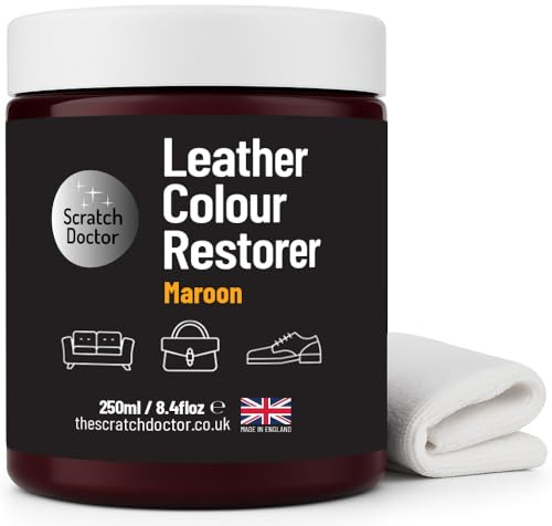 Leather Colour Restorer Recolouring Balm Repair Treatment for Faded & Worn Absorbent Leather Furniture, Sofas, Chairs (Maroon, 250ml)