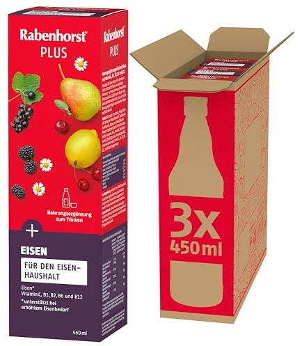 RABENHORST Eisen Plus 3er Pack (3 x 450 ml) | Nahrungsergänzungsmittel mit Eisen und Vitaminen