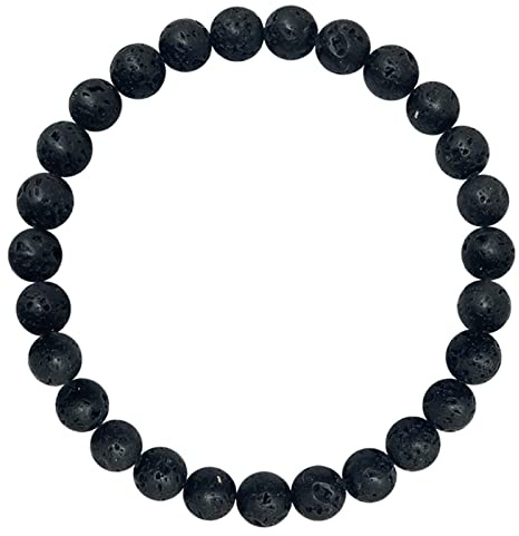 cotigo Natursteinarmband - Elastisches Fadenarmband mit Natursteinperlen - Verschiedene Halbedelsteine ​​für Frauen, Männer, Yoga-Geschenk (Vulkangestein, schwarze Lava, 8 mm)