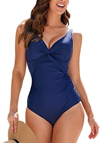 WIN.MAX Swimming Costume for Women Swimsuit Womens Swimwear Tummy Control Ruched Ladies Retro One Piece Swimsuit (LS,UK12)