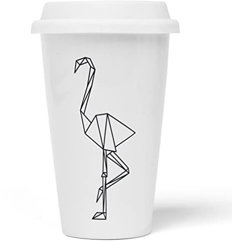 JUNIWORDS To-Go Becher mit Deckel, Origami Flamingo