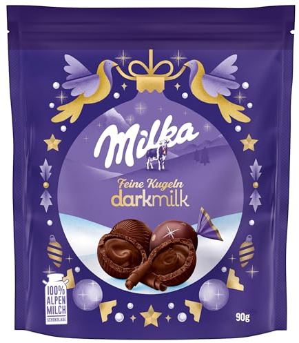 Milka Feine Kugeln Dark Milk – dunkle Alpenmilch-Schokolade mit intensivem Kakaogeschmack in Pralinenform – 90g