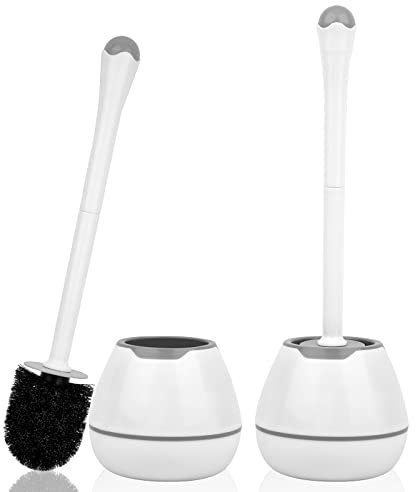 Alpsnow 2 Pack Toilet Bowl Brush and Holder with Long Plastic Handle, White, Plastic Bristles, Easy to Hide, Drip-Proof, Easy to Assemble, Deep Cleaning