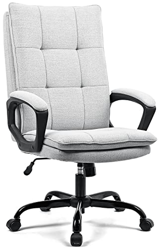 BASETBL Bürostuhl Ergonomisch Schreibtischstuhl bürosessel, Chefsessel 150 kg gepolstert Armlehne, drehbar und Wippfunktion, Höhenverstellbar, Doppelt verdickte Rückenlehne, Computerstuhl Grau Stoff