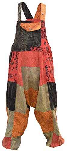 Gheri Mens Loose Fit Patchwork Printed Cotton Harem Dungarees Orange Mix Large
