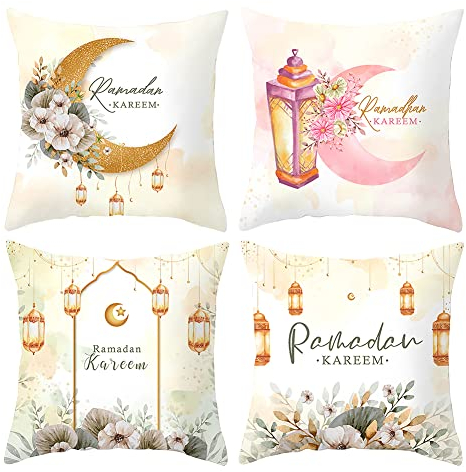 4 Stück Ramadan Kissenbezug Festival Kissenbezug Weiche Polyester Kissenbezüge Quadratische Kissenbezüge Kissenbezüge Sofa Couch Dekor 4 Stück