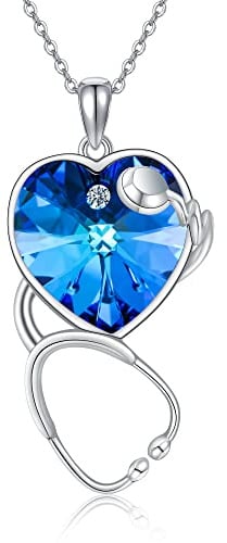 VENACOLY Stethoskop Kette 925 Sterling Silber Stethoskop Anhänger Halskette mit Kristall Graduierung Schmuck Geschenk für Krankenschwester Arzt Medizinstudenten