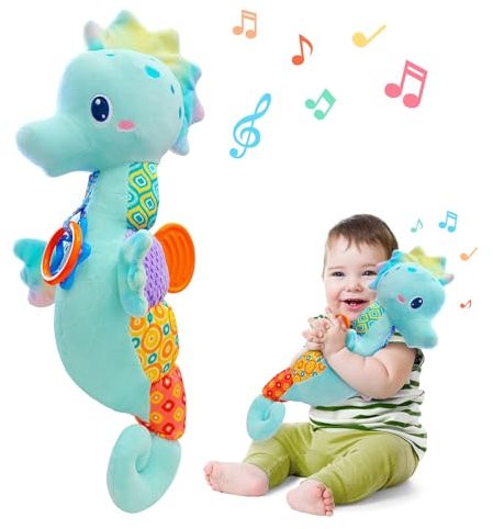 Fuzqq Baby Toys 0-6 Months,Infant Musical Stuffed Animals Soft Toy with Bright Colors,Crinkle Sound Paper, Multi-Textures & Rattles,Baby Newborn Toys for 0 3 6 9 12 Months Boy/Girls(Blue)