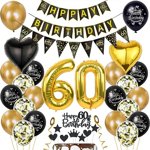 Gold 60. Geburtstag Dekoration Mann Frauen 60 Geburtstag Deko 60 Jahr Geburtstagdeko 60. Ballon Schwarz Gold Deko 60. Luftballons Schwarz Gold Frau 60. Party Deko