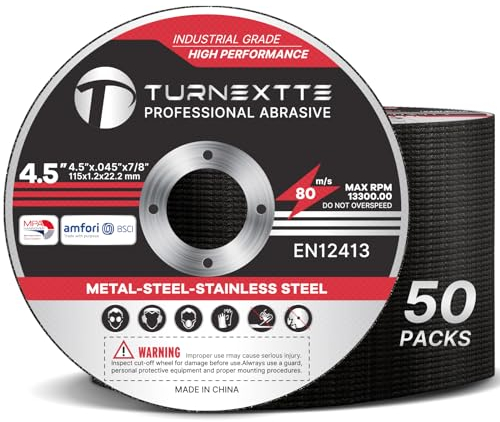 Turnextte 50 Stück 11,4 cm Trennscheiben für Winkelschleifer, 11,4 cm Durchmesser und 114,3 cm Dicke und 2,2 cm Innendorn-Trennscheiben für Winkelschleifer, dünne Schneidklingen für Metall- und