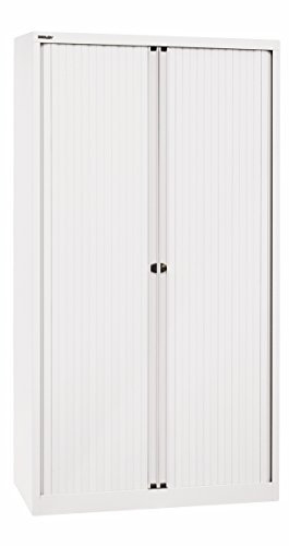 BISLEY Rollladenschrank mit Schloss in verkehrsweiß Schrank aus Metall Rollladen aus Kunststoff inkl. 4 Einlegeböden