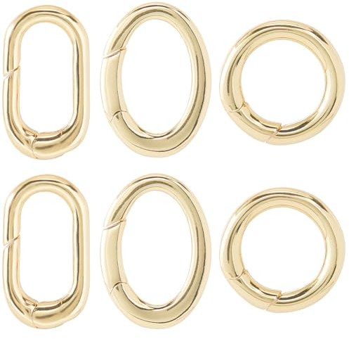 SUNNYCLUE 1 Box 6 Stück Echte 18K Vergoldete Runde Ovale Verschluss Federtor Ringe Karabiner Schlüsselring Federverschluss Ringe Messing Feder O Ringe Für Schmuckherstellung Verschlüsse Schlüsselanhän